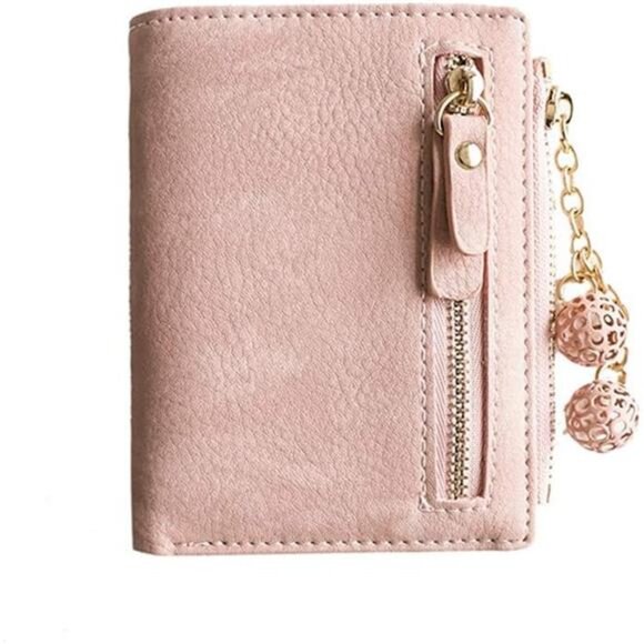 Women's Rfid Small Bifold Leather Wallet Ladies Mini Zipper Coin Purse - Picture 1 of 7